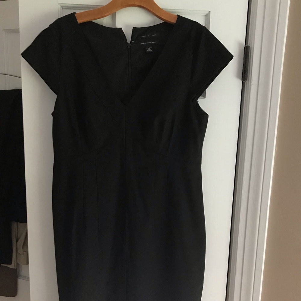 Black wool cap sleeve dress from Banana Republic.